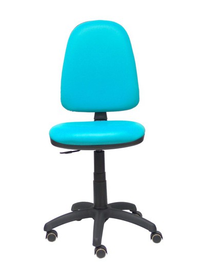 Modelo Ayna - Silla de oficina ergonómica con mecanismo de contacto permanente y regulable en altura y ruedas de parqué - Asiento y respaldo tapizados en tejido similpiel color verde turquesa.