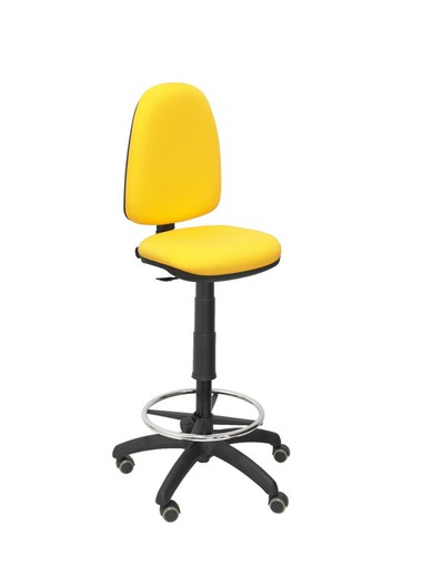 Modelo Ayna Taburete - Taburete ergonómico con mecanismo de contacto permanente, regulable en altura, aro reposapiés y ruedas de parqué - Asiento y respaldo tapizados en tejido BALI color amarillo