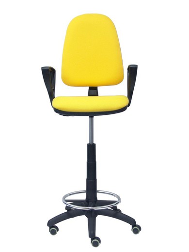 Modelo Ayna Taburete - Taburete ergonómico con mecanismo de contacto permanente, regulable en altura, aro reposapiés y ruedas de parqué - Asiento y respaldo tapizados en tejido BALI color amarillo (BRAZOS FIJOS INCLUIDOS)