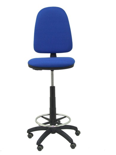 Modelo Ayna Taburete - Taburete ergonómico con mecanismo de contacto permanente, regulable en altura, aro reposapiés y ruedas de parqué - Asiento y respaldo tapizados en tejido BALI color azul