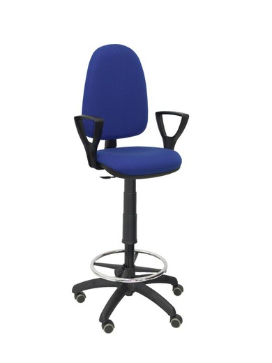 Modelo Ayna Taburete - Taburete ergonómico con mecanismo de contacto permanente, regulable en altura, aro reposapiés y ruedas de parqué - Asiento y respaldo tapizados en tejido BALI color azul (BRAZOS FIJOS INCLUIDOS)