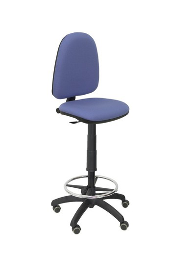 Modelo Ayna Taburete - Taburete ergonómico con mecanismo de contacto permanente, regulable en altura, aro reposapiés y ruedas de parqué - Asiento y respaldo tapizados en tejido BALI color azul claro