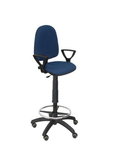 Modelo Ayna Taburete - Taburete ergonómico con mecanismo de contacto permanente, regulable en altura, aro reposapiés y ruedas de parqué - Asiento y respaldo tapizados en tejido BALI color azul marino (BRAZOS FIJOS INCLUIDOS)