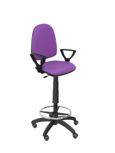 Modelo Ayna Taburete - Taburete ergonómico con mecanismo de contacto permanente, regulable en altura, aro reposapiés y ruedas de parqué - Asiento y respaldo tapizados en tejido BALI color lila (BRAZOS FIJOS INCLUIDOS)