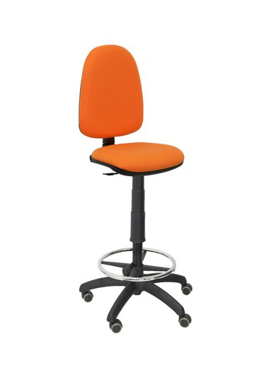 Modelo Ayna Taburete - Taburete ergonómico con mecanismo de contacto permanente, regulable en altura, aro reposapiés y ruedas de parqué - Asiento y respaldo tapizados en tejido BALI color naranja