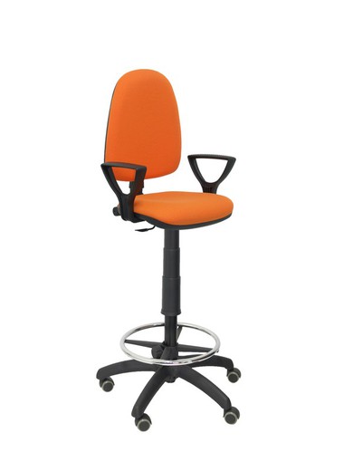 Modelo Ayna Taburete - Taburete ergonómico con mecanismo de contacto permanente, regulable en altura, aro reposapiés y ruedas de parqué - Asiento y respaldo tapizados en tejido BALI color naranja (BRAZOS FIJOS INCLUIDOS)