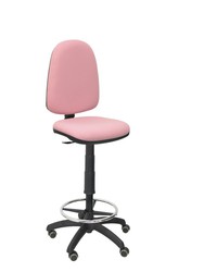 Modelo Ayna Taburete - Taburete ergonómico con mecanismo de contacto permanente, regulable en altura, aro reposapiés y ruedas de parqué - Asiento y respaldo tapizados en tejido BALI color rosa claro