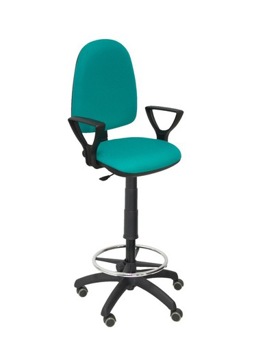 Modelo Ayna Taburete - Taburete ergonómico con mecanismo de contacto permanente, regulable en altura, aro reposapiés y ruedas de parqué - Asiento y respaldo tapizados en tejido BALI color turquesa (BRAZOS FIJOS INCLUIDOS)