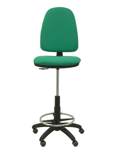 Modelo Ayna Taburete - Taburete ergonómico con mecanismo de contacto permanente, regulable en altura, aro reposapiés y ruedas de parqué - Asiento y respaldo tapizados en tejido BALI color verde esmeralda