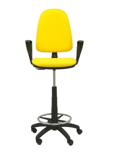 Modelo Ayna Taburete - Taburete ergonómico con mecanismo de contacto permanente, regulable en altura y aro reposapiés - Asiento y respaldo tapizados en tejido BALI color amarillo (BRAZOS FIJOS INCLUIDOS)