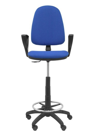 Modelo Ayna Taburete - Taburete ergonómico con mecanismo de contacto permanente, regulable en altura y aro reposapiés - Asiento y respaldo tapizados en tejido BALI color azul (BRAZOS FIJOS INCLUIDOS)