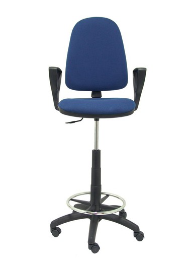 Modelo Ayna Taburete - Taburete ergonómico con mecanismo de contacto permanente, regulable en altura y aro reposapiés - Asiento y respaldo tapizados en tejido BALI color azul marino (BRAZOS FIJOS INCLUIDOS)