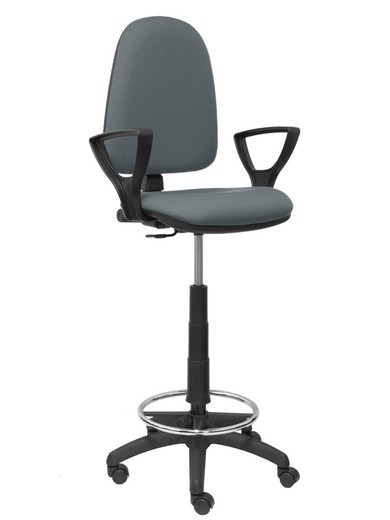 Modelo Ayna Taburete - Taburete ergonómico con mecanismo de contacto permanente, regulable en altura y aro reposapiés - Asiento y respaldo tapizados en tejido BALI color gris (BRAZOS FIJOS INCLUIDOS)