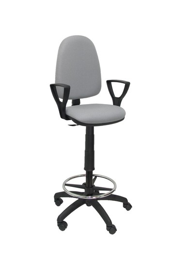 Modelo Ayna Taburete - Taburete ergonómico con mecanismo de contacto permanente, regulable en altura y aro reposapiés - Asiento y respaldo tapizados en tejido BALI color gris (BRAZOS FIJOS INCLUIDOS)