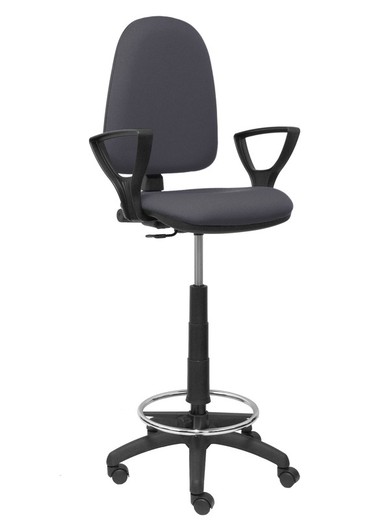 Modelo Ayna Taburete - Taburete ergonómico con mecanismo de contacto permanente, regulable en altura y aro reposapiés - Asiento y respaldo tapizados en tejido BALI color gris oscuro (BRAZOS FIJOS INCLUIDOS)