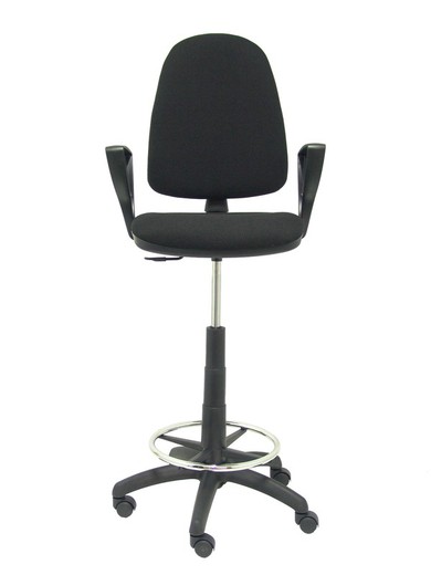 Modelo Ayna Taburete - Taburete ergonómico con mecanismo de contacto permanente, regulable en altura y aro reposapiés - Asiento y respaldo tapizados en tejido BALI color negro (BRAZOS FIJOS INCLUIDOS)