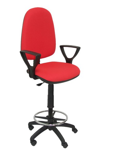 Modelo Ayna Taburete - Taburete ergonómico con mecanismo de contacto permanente, regulable en altura y aro reposapiés - Asiento y respaldo tapizados en tejido BALI color rojo (BRAZOS FIJOS INCLUIDOS)