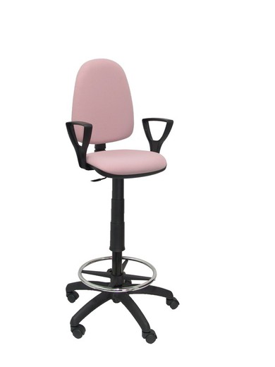 Modelo Ayna Taburete - Taburete ergonómico con mecanismo de contacto permanente, regulable en altura y aro reposapiés - Asiento y respaldo tapizados en tejido BALI color rosa pálido (BRAZOS FIJOS INCLUIDOS)