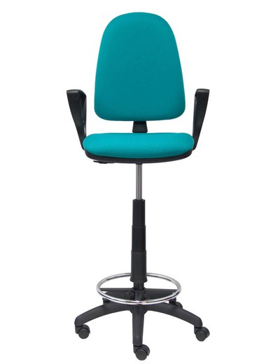 Modelo Ayna Taburete - Taburete ergonómico con mecanismo de contacto permanente, regulable en altura y aro reposapiés - Asiento y respaldo tapizados en tejido BALI color turquesa (BRAZOS FIJOS INCLUIDOS)