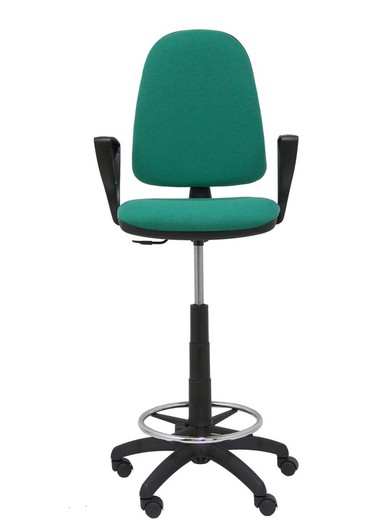 Modelo Ayna Taburete - Taburete ergonómico con mecanismo de contacto permanente, regulable en altura y aro reposapiés - Asiento y respaldo tapizados en tejido BALI color verde esmeralda (BRAZOS FIJOS INCLUIDOS)