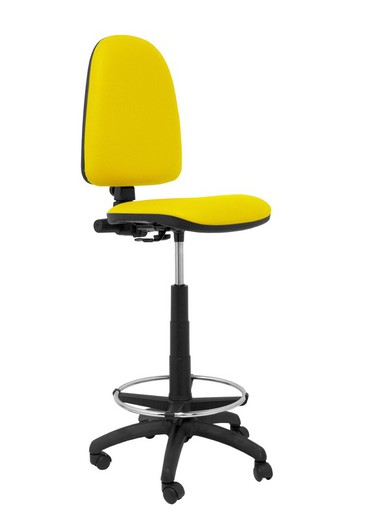 Modelo Ayna Taburete - Taburete ergonómico con mecanismo de contacto permanente, regulable en altura y aro reposapiés - Asiento y respaldo tapizados en tejido símilpiel color amarillo