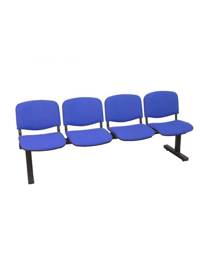 Modelo Bancada Iso - Bancada de espera de cuatro plazas y estructura de hierro en color negro - Asiento y respaldo tapizados en tejido ARAN color azul