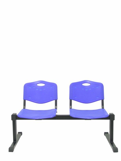 Modelo Bancada Iso plastic - Bancada de espera de dos plazas y estructura de hierro en color negro - Asiento y respaldo en PVC color azul