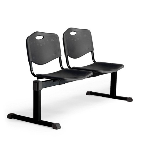 Modelo Bancada Iso plastic - Bancada de espera de dos plazas y estructura de hierro en color negro - Asiento y respaldo en PVC color negro