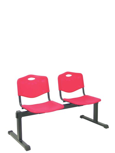 Modelo Bancada Iso plastic - Bancada de espera de dos plazas y estructura de hierro en color negro - Asiento y respaldo en PVC color rojo