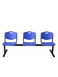 Modelo Bancada Iso plastic - Bancada de espera de tres plazas y estructura de hierro en color negro - Asiento y respaldo en PVC color azul