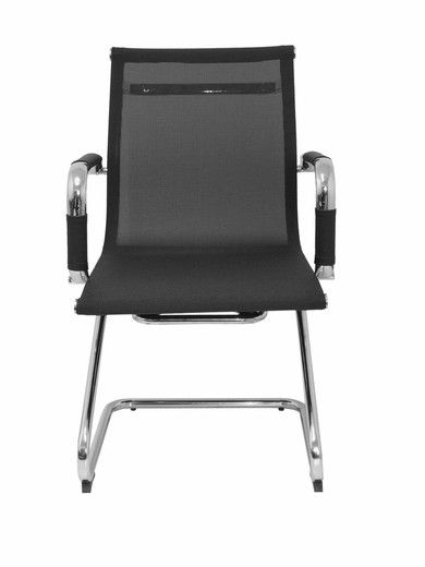 Modelo Barrax confidente patín - Silla de oficina confidente y ergonómica con patín cromado - Respaldo y asiento de malla color negro.