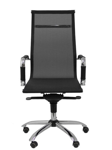 Modelo Barrax - Silla de oficina ergonómica con mecanismo basculante multiposición y regulable en altura - Respaldo y asiento de malla color negro.