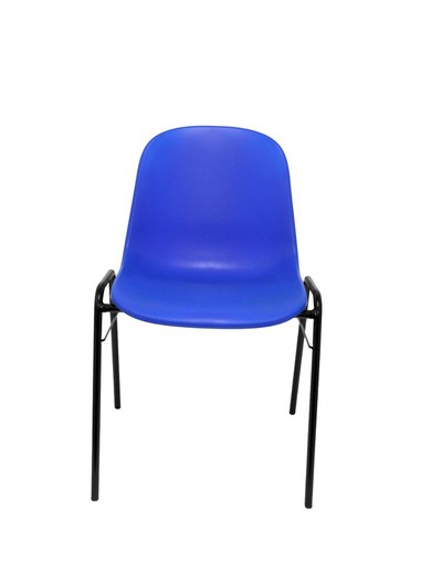 Modelo Beta  Pack 2 sillas confidente ergonómica, apilable y con estructura negra.  Asiento y respaldo de PVC de color azul.