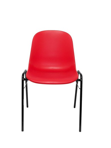 Modelo Beta  Pack 2 sillas confidente ergonómica, apilable y con estructura negra.  Asiento y respaldo de PVC de color rojo.