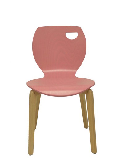 Modelo Buendia - Pack de 2 sillas confidente con estructura de madera de color haya - Asiento y respaldo de madera laminada color rosa