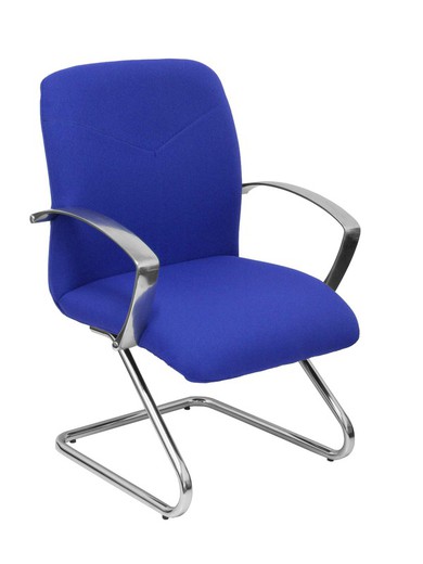 Modelo Caudete Confidente Patín  Sillón de recepción ergonómico con brazos fijos y patín cromados  Asiento y respaldo tapizados en tejido BALI color azul