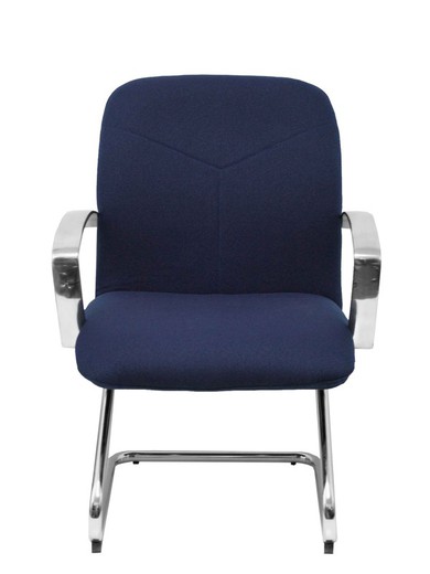 Modelo Caudete Confidente Patín  Sillón de recepción ergonómico con brazos fijos y patín cromados  Asiento y respaldo tapizados en tejido BALI color azul marino