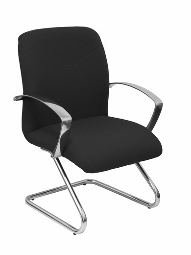 Modelo Caudete Confidente Patín  Sillón de recepción ergonómico con brazos fijos y patín cromados  Asiento y respaldo tapizados en tejido BALI color negro