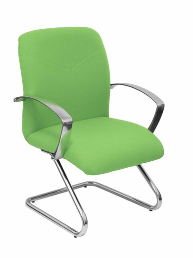 Modelo Caudete Confidente Patín  Sillón de recepción ergonómico con brazos fijos y patín cromados  Asiento y respaldo tapizados en tejido BALI color pistacho