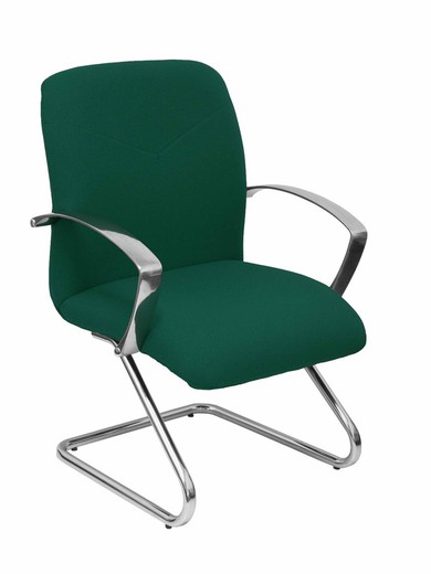 Modelo Caudete Confidente Patín - Sillón de recepción ergonómico con brazos fijos y patín cromados - Asiento y respaldo tapizados en tejido BALI color verde botella