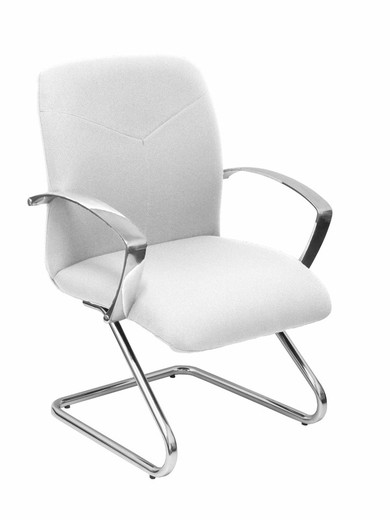 Modelo Caudete Confidente Patín.Sillón de recepción ergonómico con brazos fijos y patín cromado. Asiento y respaldo tapizados en tejido BALI color blanco.