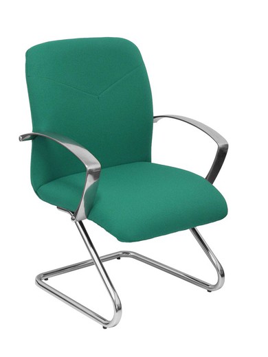 Modelo Caudete Confidente Patín.Sillón de recepción ergonómico con brazos fijos y patín cromado. Asiento y respaldo tapizados en tejido BALI color verde esmeralda.