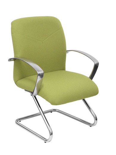 Modelo Caudete Confidente Patín.Sillón de recepción ergonómico con brazos fijos y patín cromado. Asiento y respaldo tapizados en tejido BALI color verde oliva.