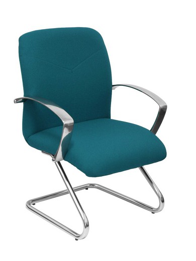 Modelo Caudete Confidente Patín.Sillón de recepción ergonómico con brazos fijos y patín cromado. Asiento y respaldo tapizados en tejido BALI color verde petróleo.