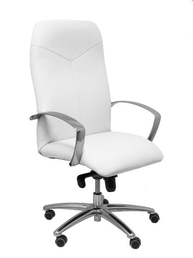 Modelo Caudete  Sillón de dirección ergonómico con mecanismo basculante y regulable en altura  Asiento y respaldo tapizados en piel color blanco