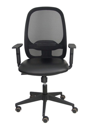 Modelo Cilanco negra - Silla de oficina ergonómica con mecanismo sincro, brazos regulables y ajustable en altura - Respaldo negro, tapizado en malla transpirable en color negro y asiento tapizado en tejido SIMILPIEL color negro.