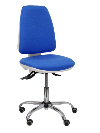 Modelo Elche blanca - Silla de oficina ergonómica con mecanismo asincro, regulable en altura y ruedas de parqué - Base cromada. Asiento y respaldo tapizados en tejido BALI color azul.