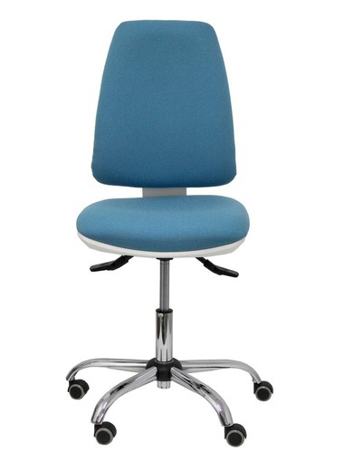 Modelo Elche blanca - Silla de oficina ergonómica con mecanismo asincro, regulable en altura y ruedas de parqué - Base cromada. Asiento y respaldo tapizados en tejido BALI color azul cielo.