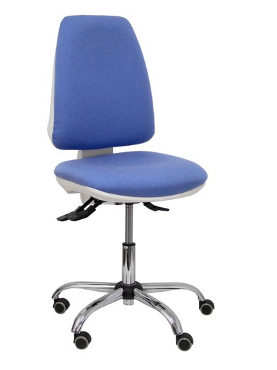 Modelo Elche blanca - Silla de oficina ergonómica con mecanismo asincro, regulable en altura y ruedas de parqué - Base cromada. Asiento y respaldo tapizados en tejido BALI color azul claro.