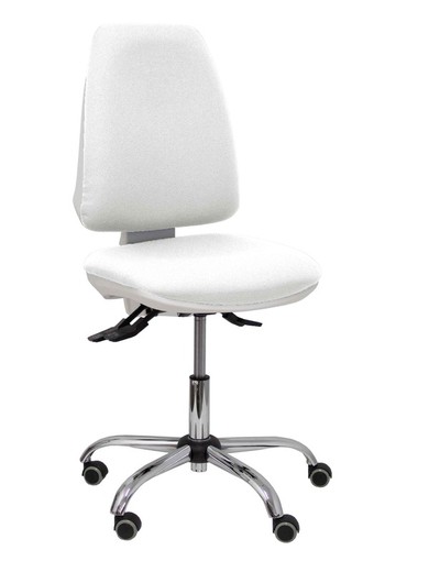 Modelo Elche blanca - Silla de oficina ergonómica con mecanismo asincro, regulable en altura y ruedas de parqué - Base cromada. Asiento y respaldo tapizados en tejido BALI color blanco.